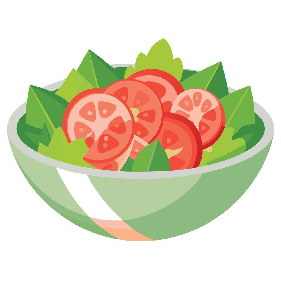 Delicious salad made with ham and fresh tomatoes. served in bowl. Perfect for healthy meal or as sid vector
