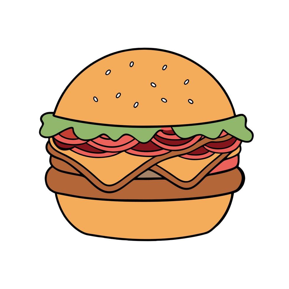Bacon Mushroom Burger. Delicious burger with bacon and mushrooms isolated on transparent background vector