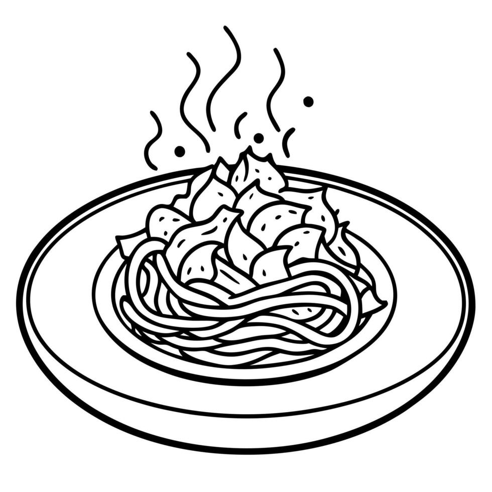 A captivating shot of a steamy plate of spaghetti carbonara with crispy pancetta bits peeking out. vector