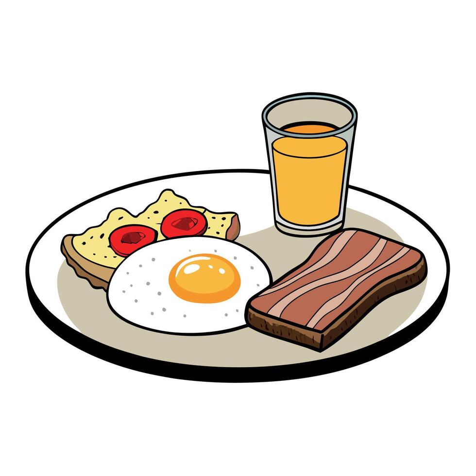 Delicious Breakfast Plate with Scrambled Eggs. Crispy Bacon. and Toast on Rustic Wooden Table vector