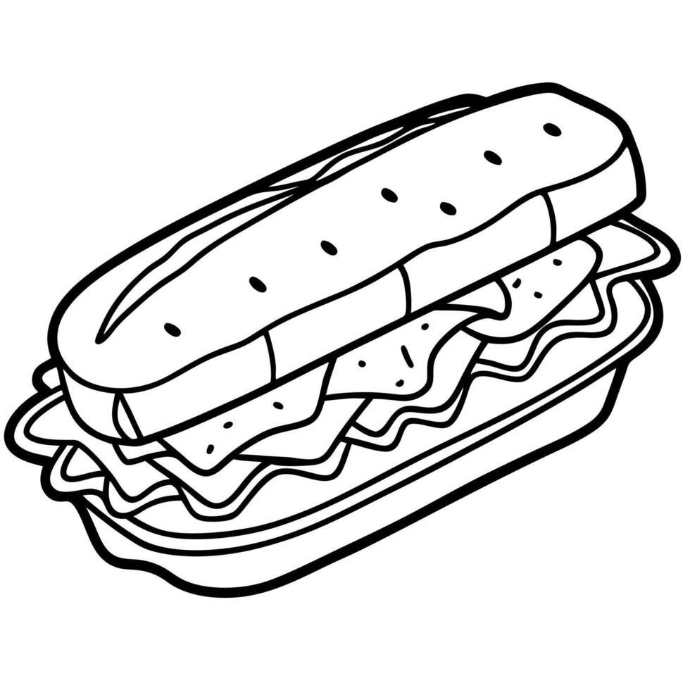 Delicious baguette sandwich with ham. bacon. cheese. Tasty toast sandwiches with vegetables. vector