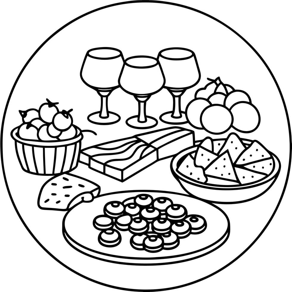 Charcuterie plate with prosciutto salami cheese and berries olives Aperitif Antipasti Italian table vector
