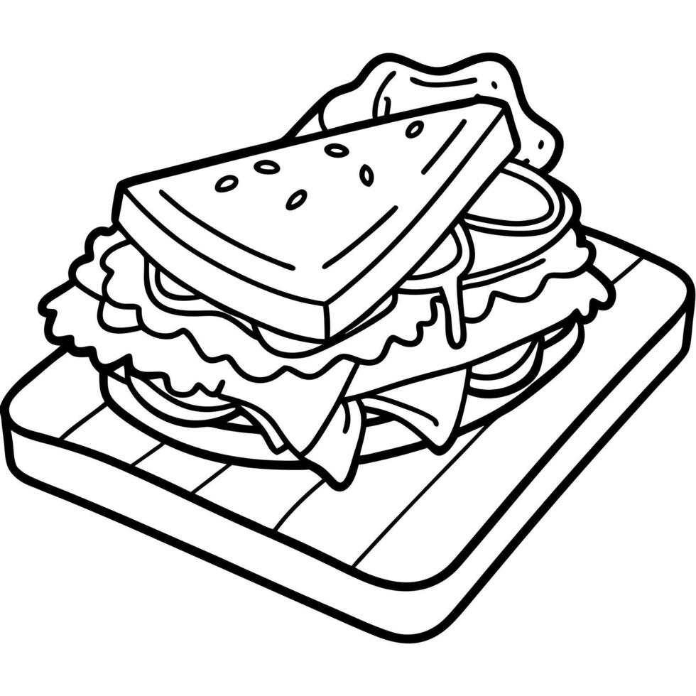 Freshly Made BLT Sandwich with Crispy Bacon. Lettuce. and Tomatoes on a Wooden Cutting Board vector