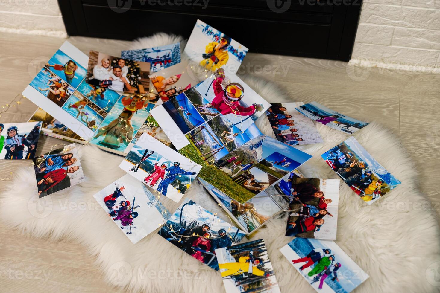 Photo album in remembrance and nostalgia in Christmas, winter season, on wood floor. photo of retro camera - vintage and retro style, top view