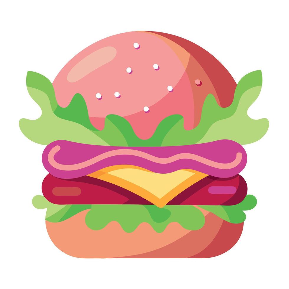 Artistic Pink Burger with Lettuce and Bacon vector