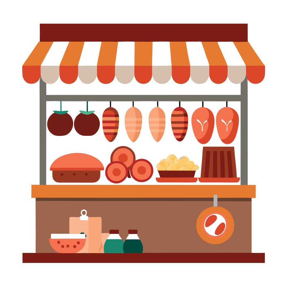Assorted meats displayed in a butcher store vector