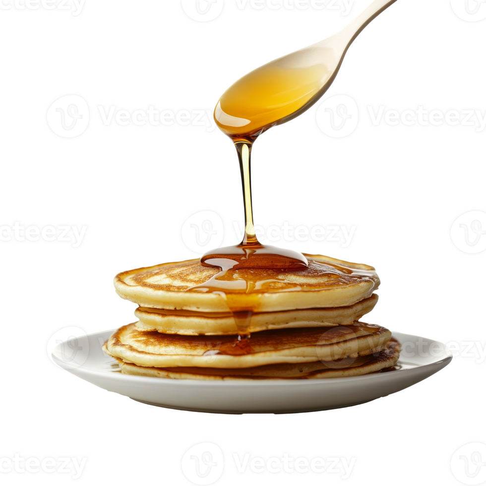 Delicious pancakes with syrup at breakfast time transparent png