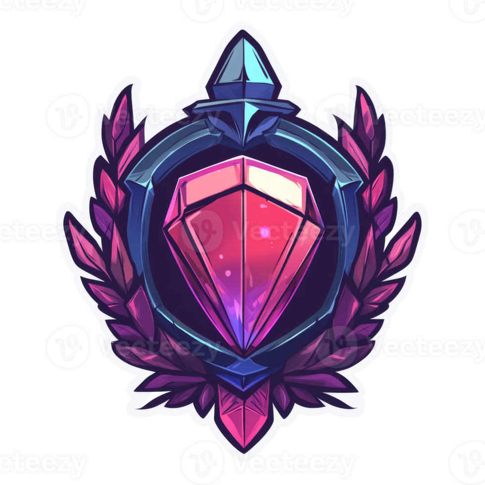 Colorful shield emblem design with gem and laurels transparent png