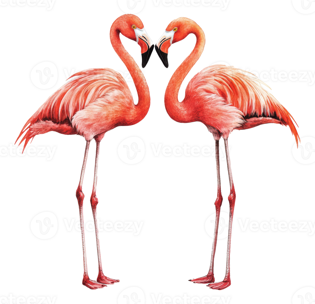 Two pink flamingos in nature transparent png