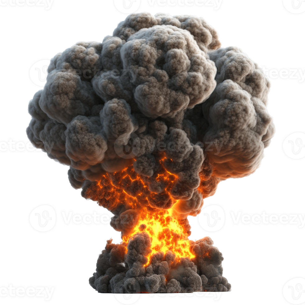 Large explosion cloud rising from a fiery blast transparent png