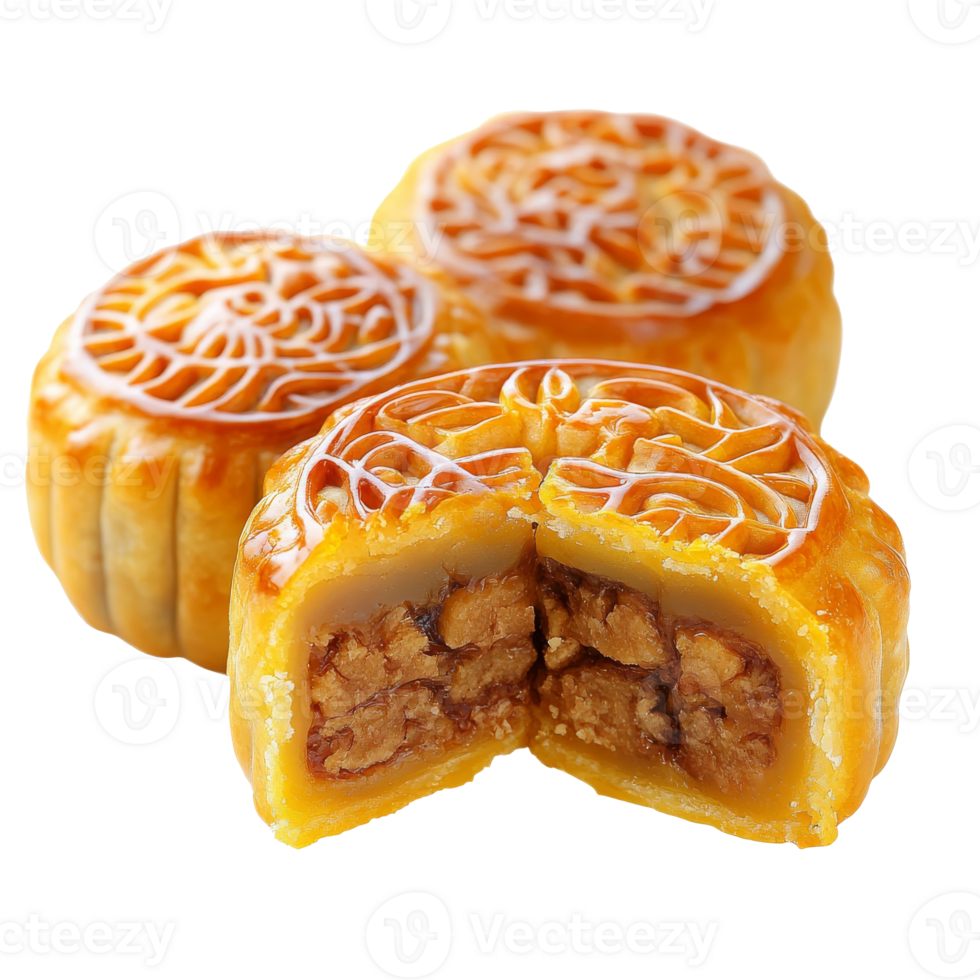 Delicious mooncakes filled with sweet lotus paste transparent png