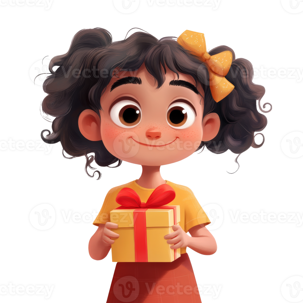 Cheerful girl holding a gift with bright smile transparent png