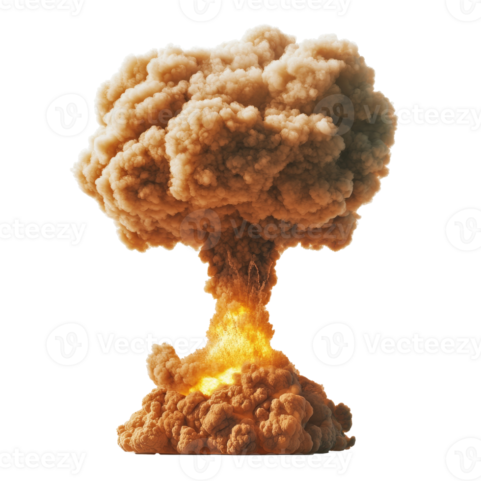 Explosive mushroom cloud rising above the ground transparent png