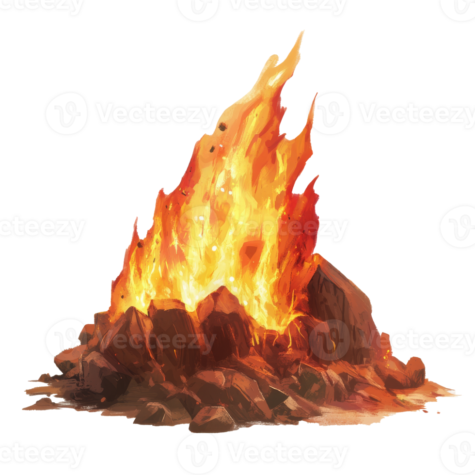 Flames erupting from a rock pile in the wilderness transparent png