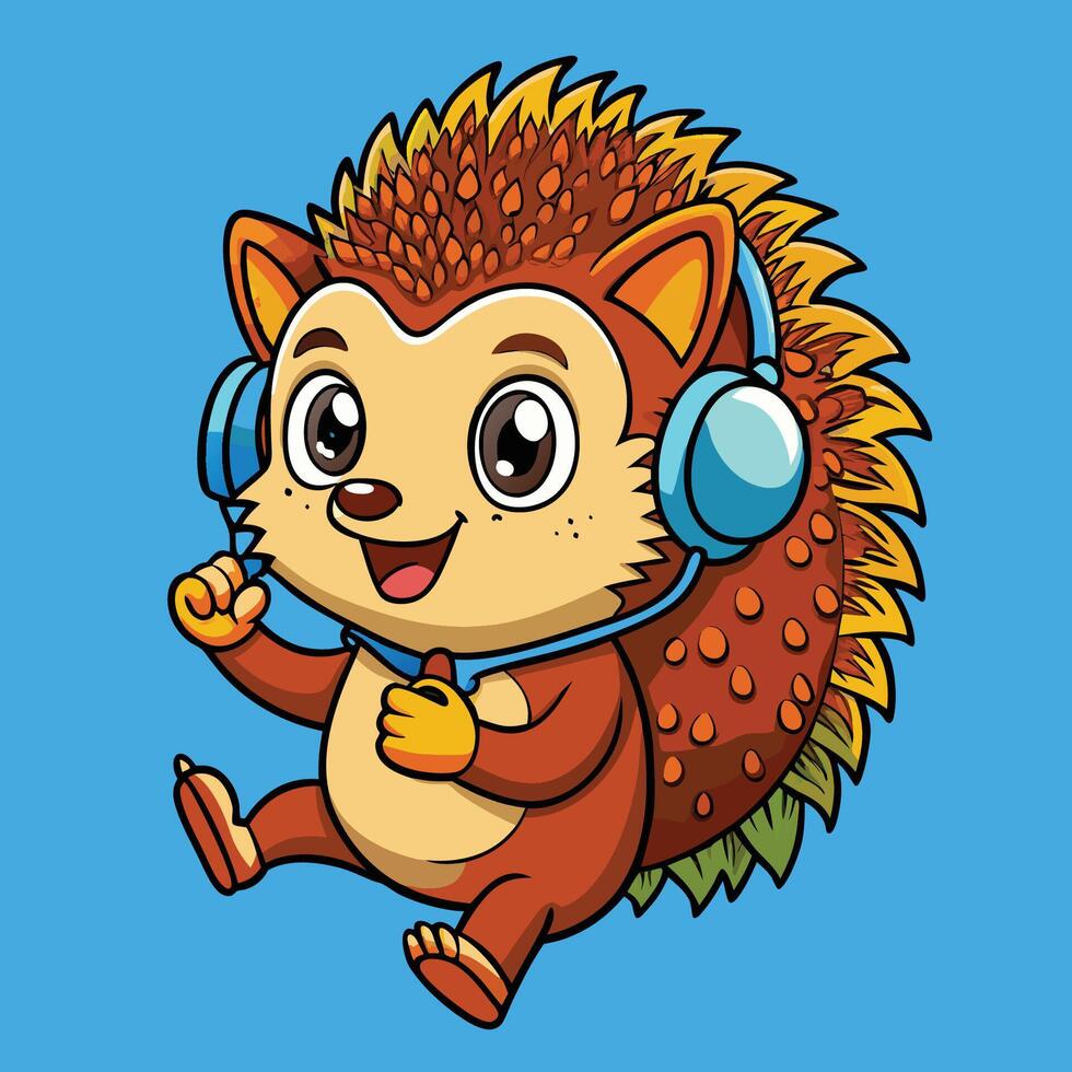 Adorable Hedgehog Lost in the Groovy Tunes with Headphones vector