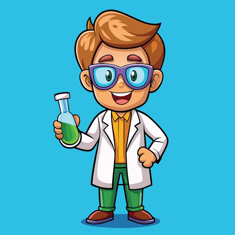 Handsome Scientist Examining Chemical Liquid in Laboratory Tube vector