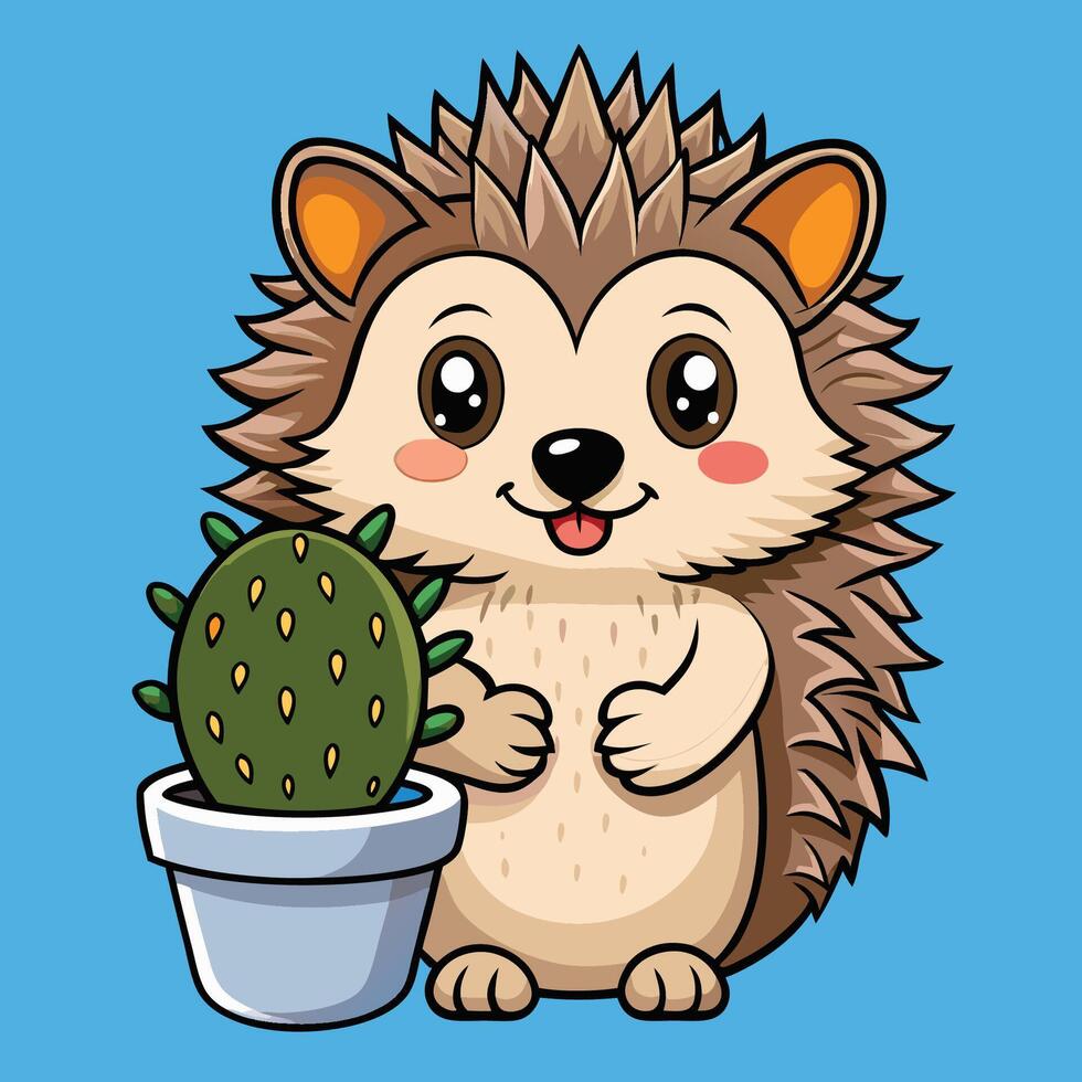 Adorable Hedgehog Embracing a Prickly Cactus in Icon Format vector