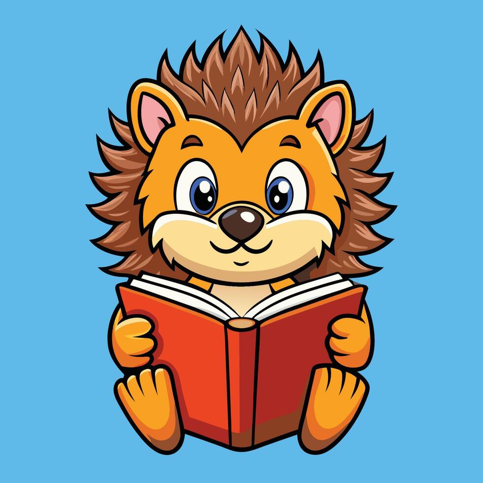 Adorable Hedgehog Lost in Literary Adventure as it Reads Book vector