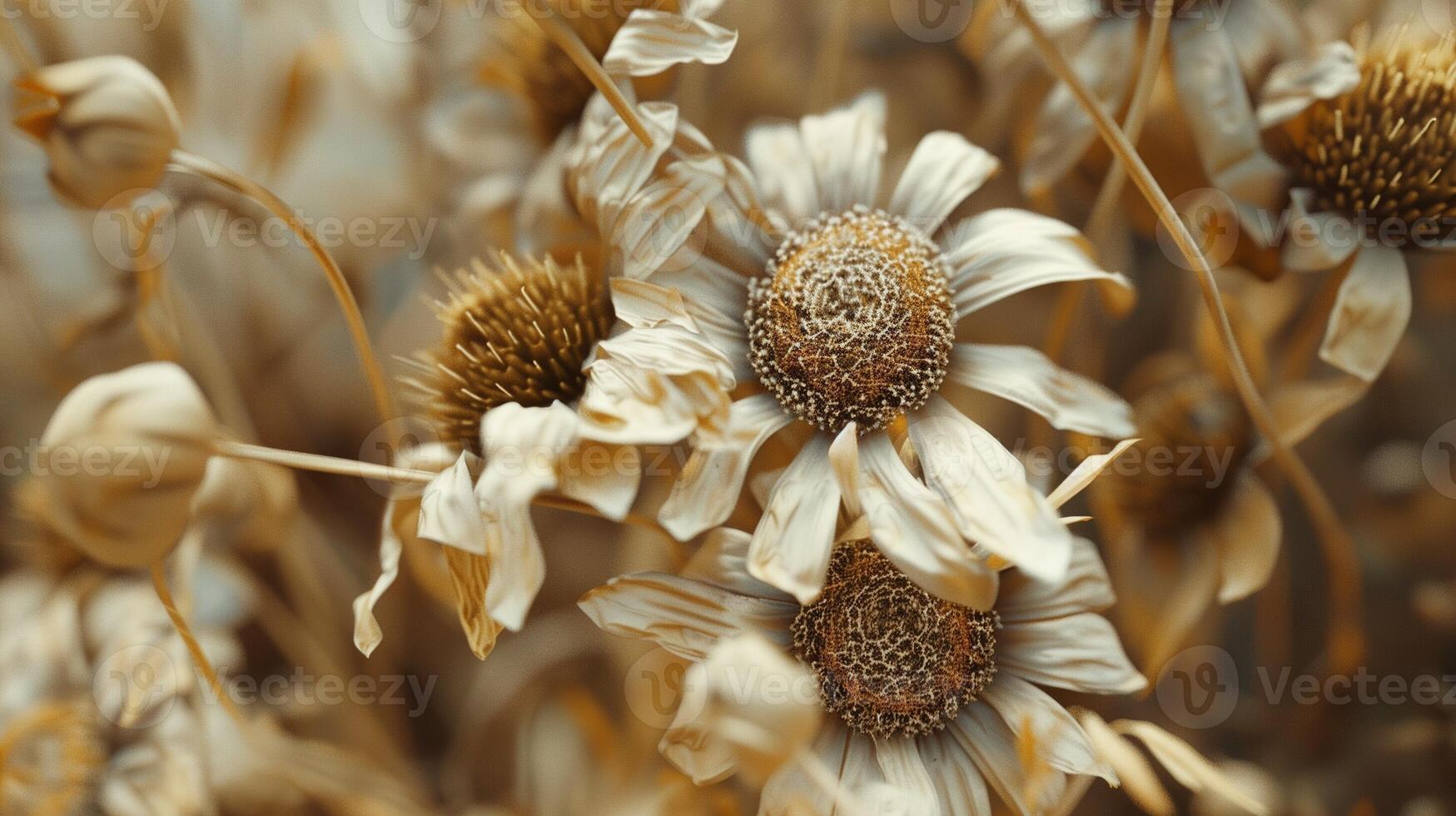 Dried flower daisies pattern which has withered or lacks water botanical background photo