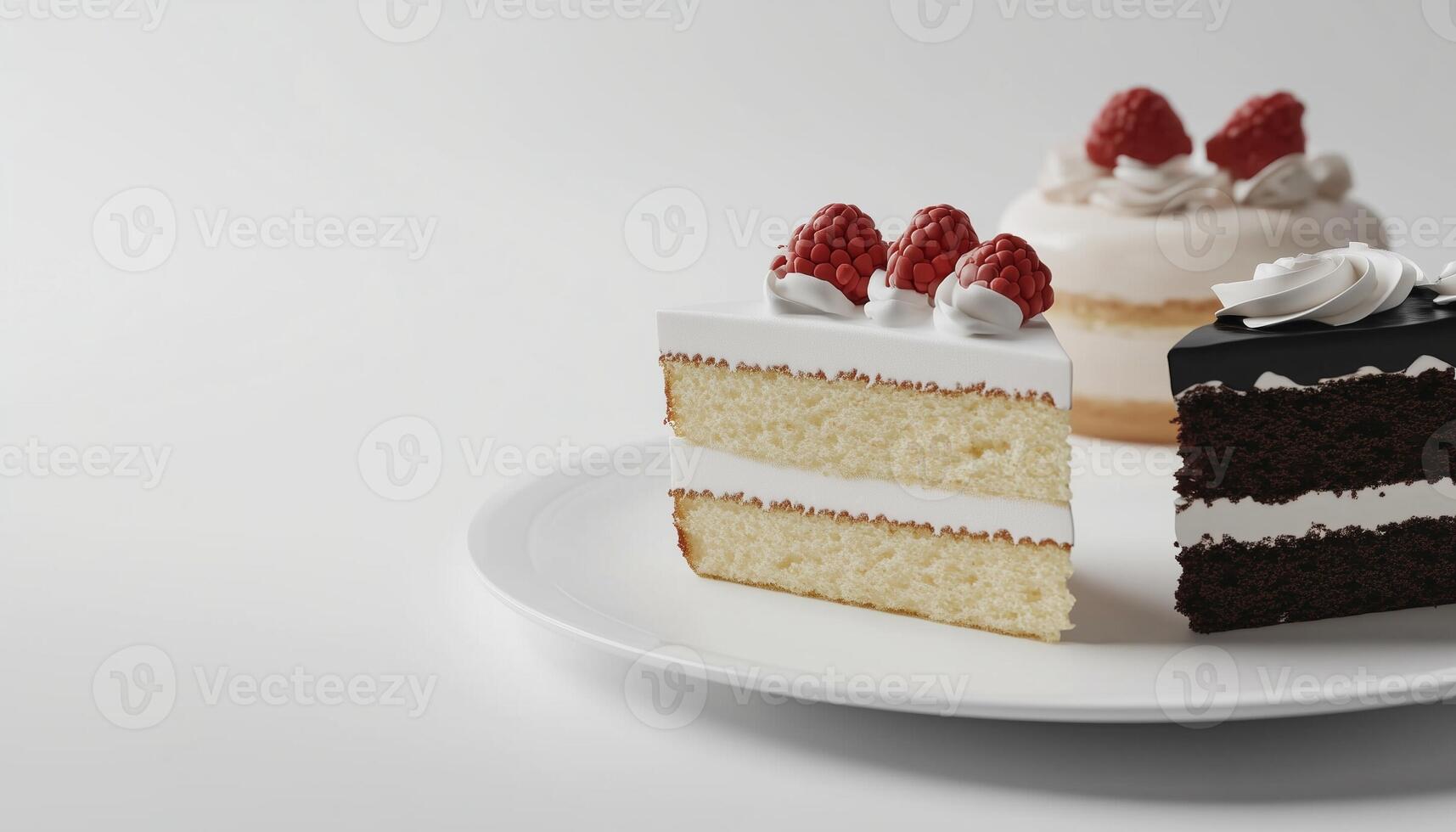 Cake slice with cream in white plate copy space background photo