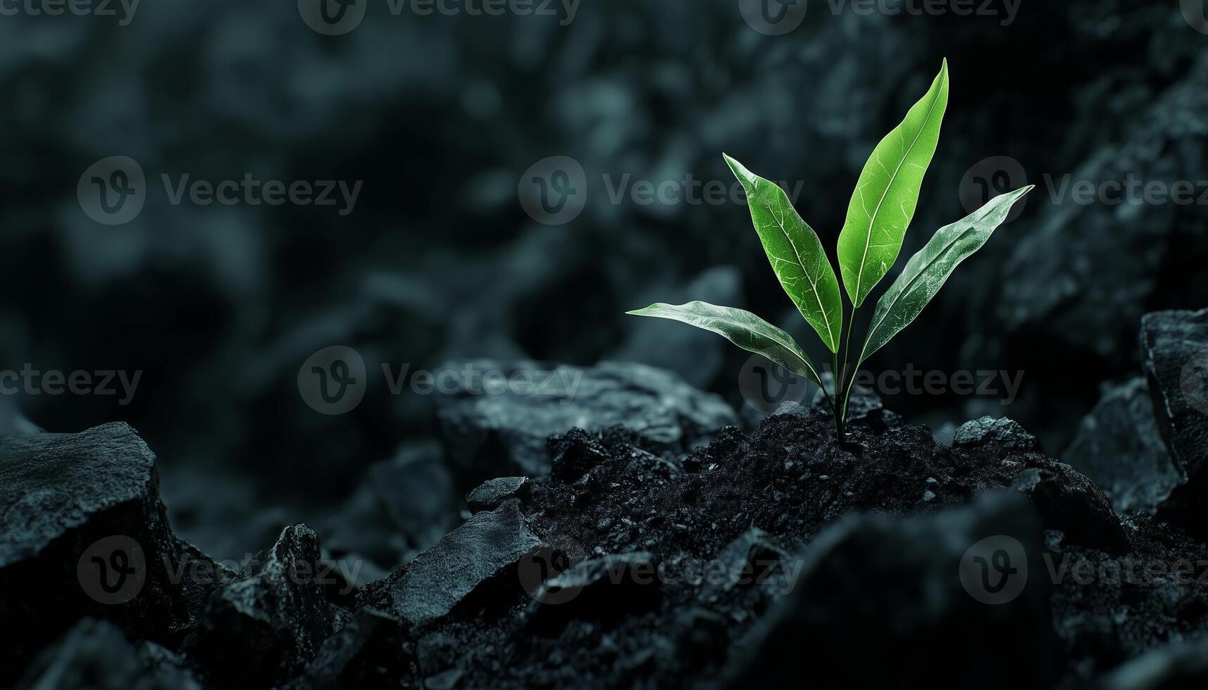 Tree shoots on coal rock replant conservation theme in mining field photo