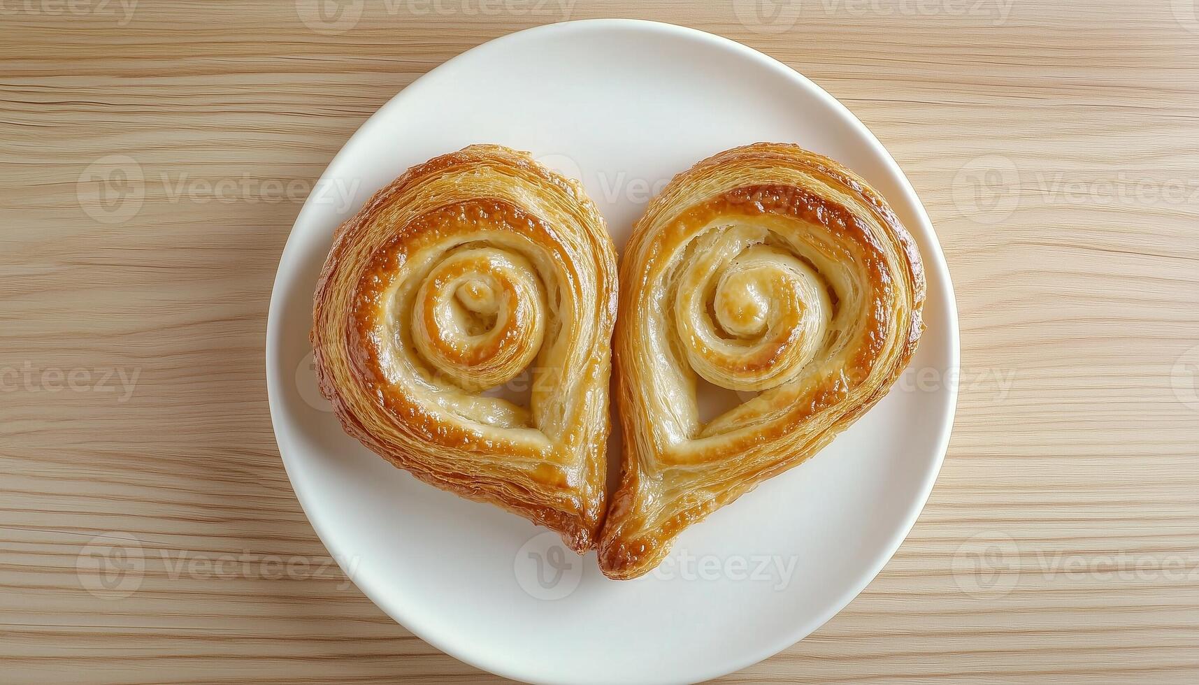 Palmier bread sugar sweet pastry traditional snack on white plate, flat lay copy space background photo