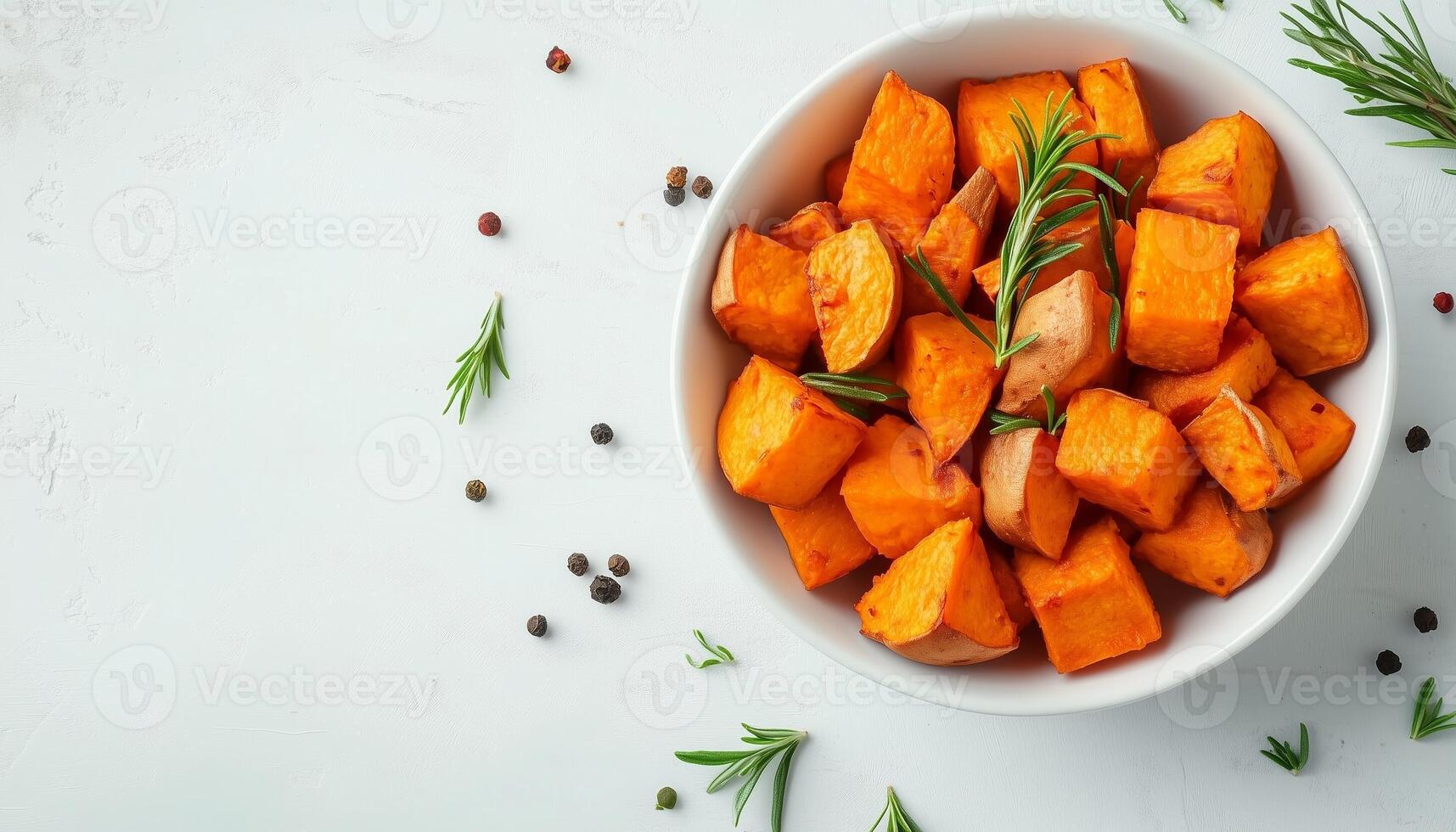 Sweet potato bite or slice grill or steam healthy real food on white bowl photo