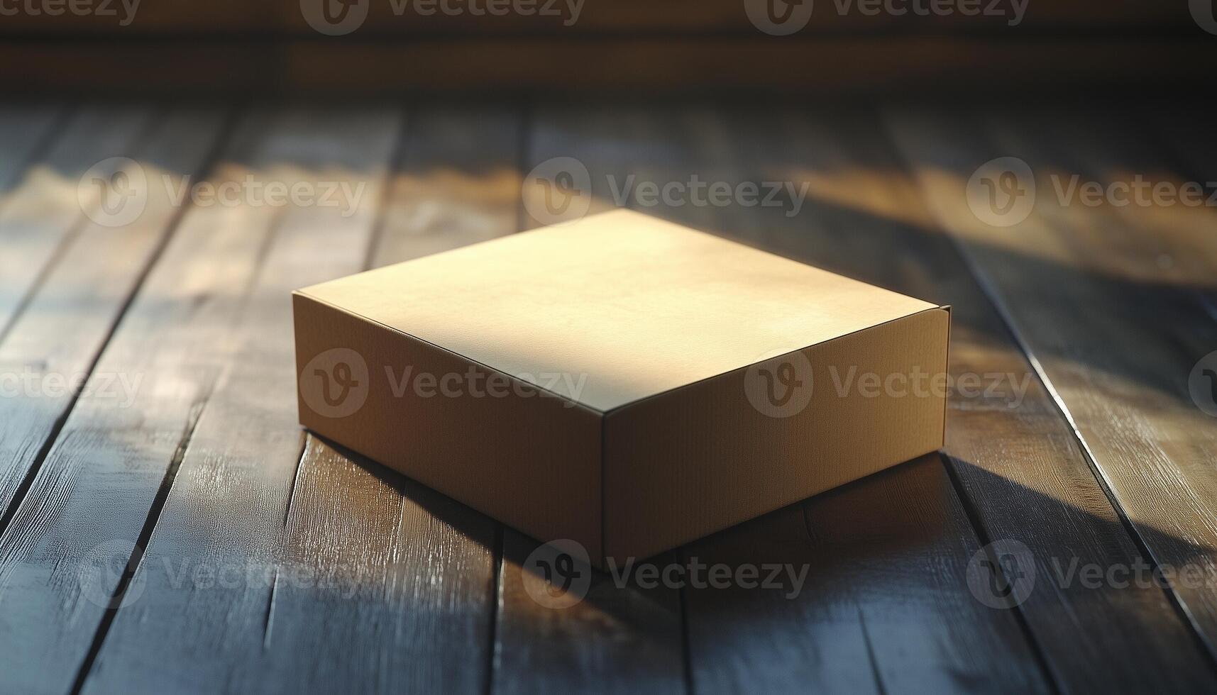 Stack box brown cartoon simple gift or mockup delivery packaging on wooden background photo