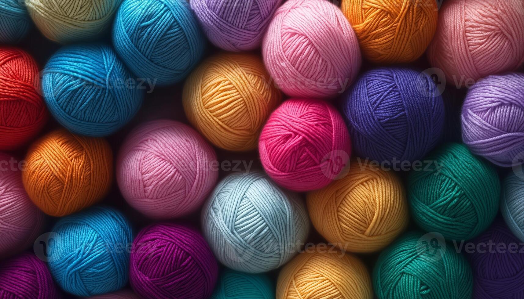 Colorful yarn balls blue, yellow red and purple pattern background photo