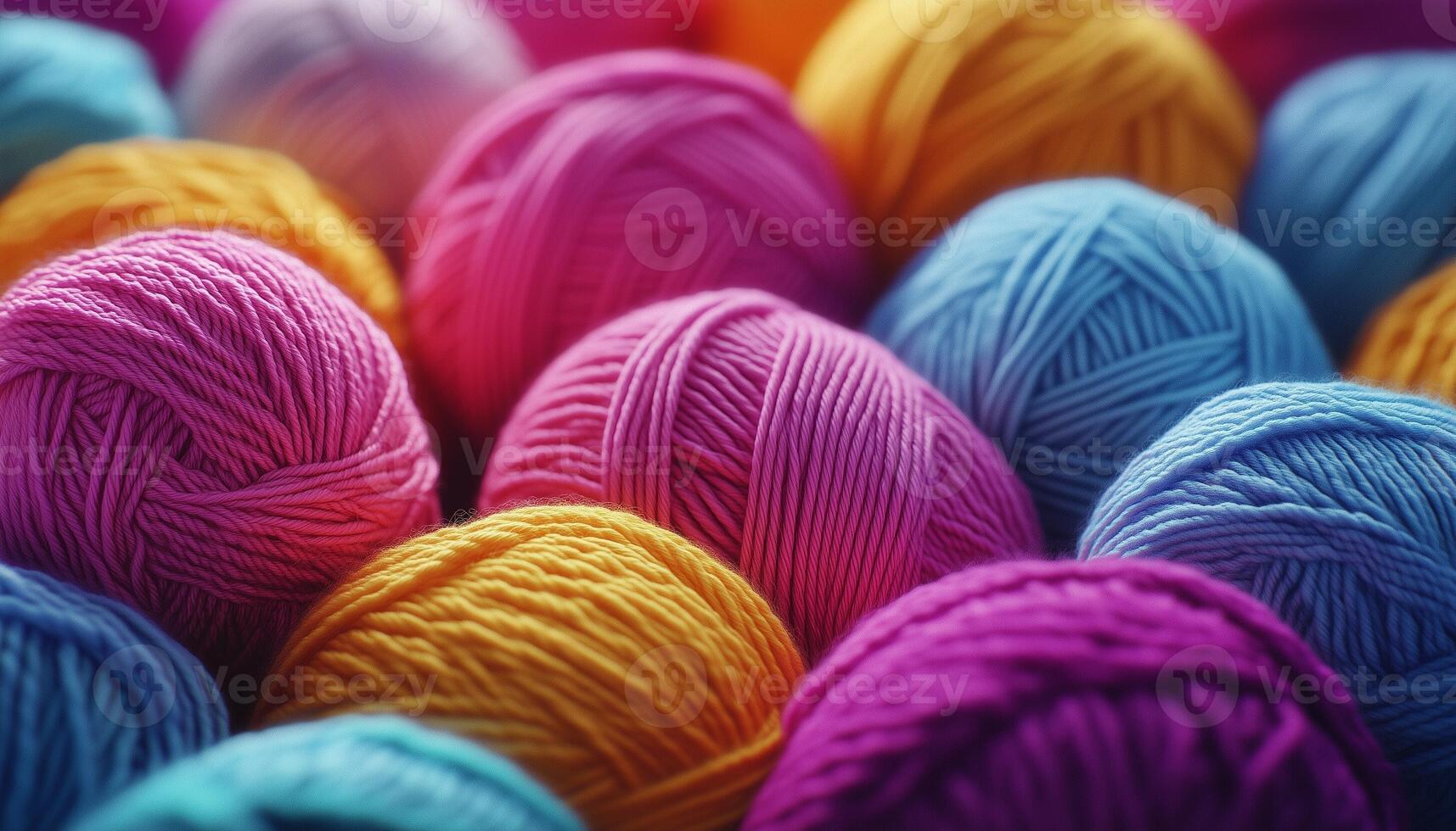 Colorful yarn balls blue, yellow red and purple pattern background photo