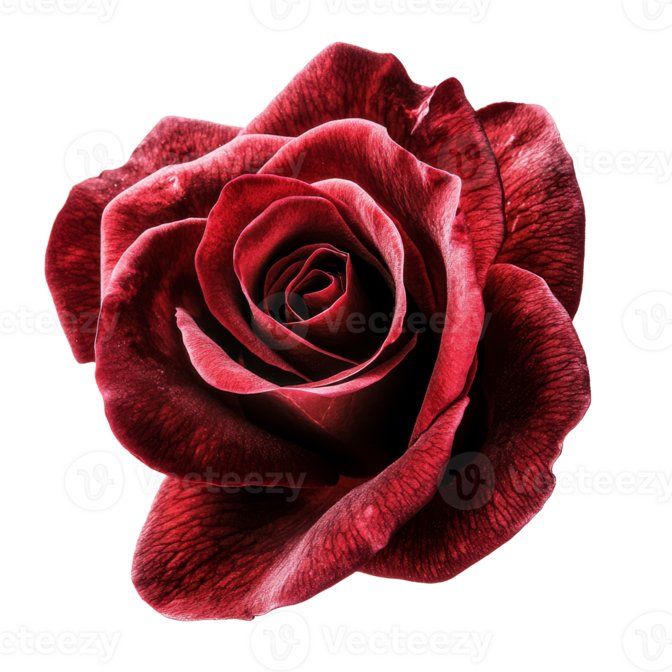 Beautiful deep red rose blooming in full detail transparent png