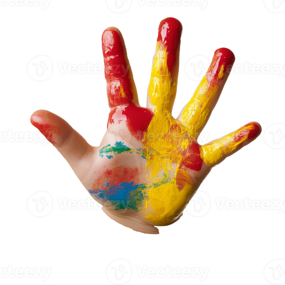 Colorful handprint art created by a child with joy transparent png