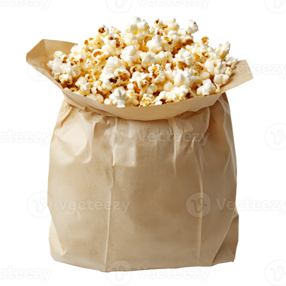 Freshly popped popcorn in a paper bag for snacking transparent png