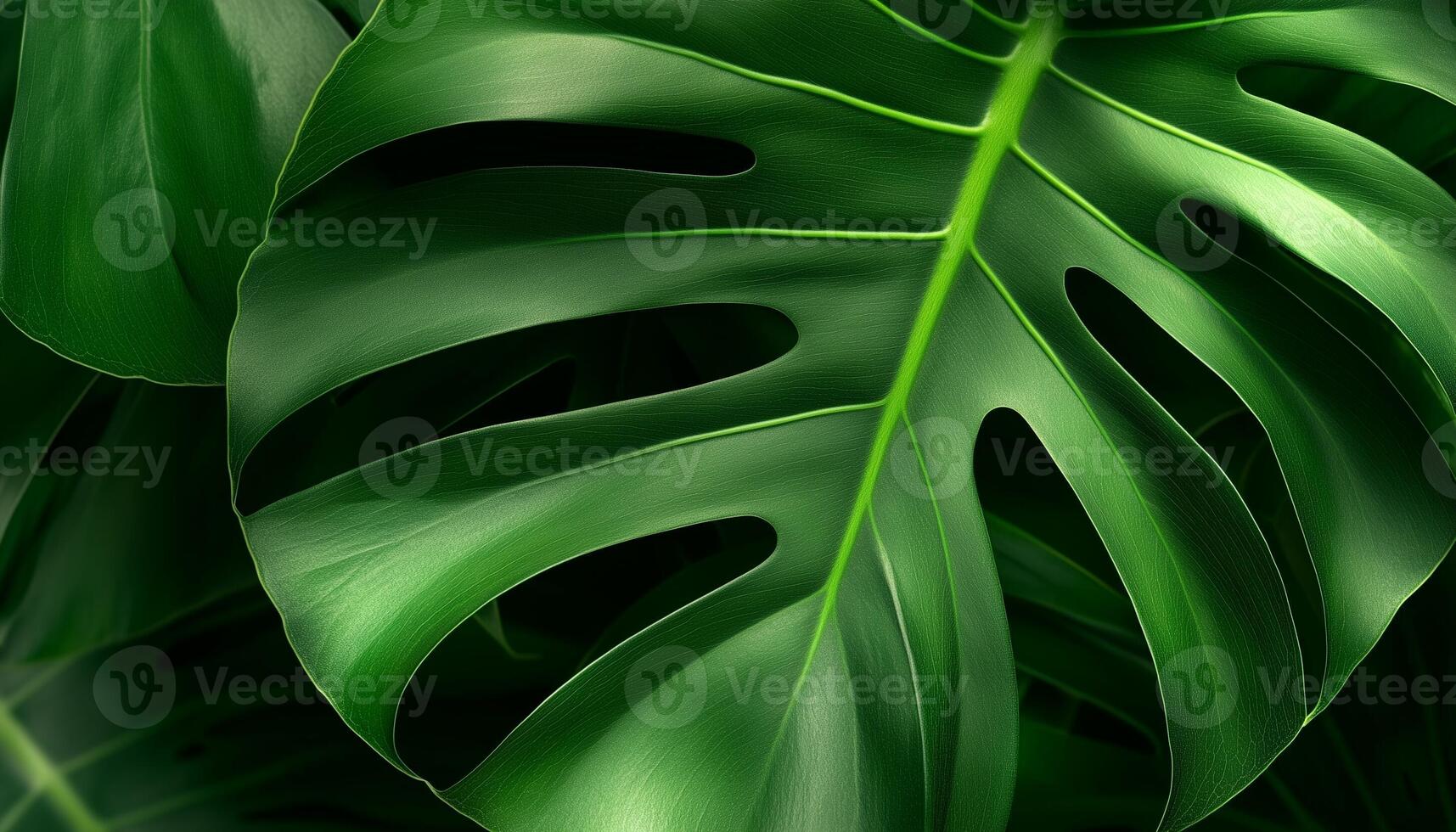 Monstera leaf macro photo foliage surface dramatic effect darkness background