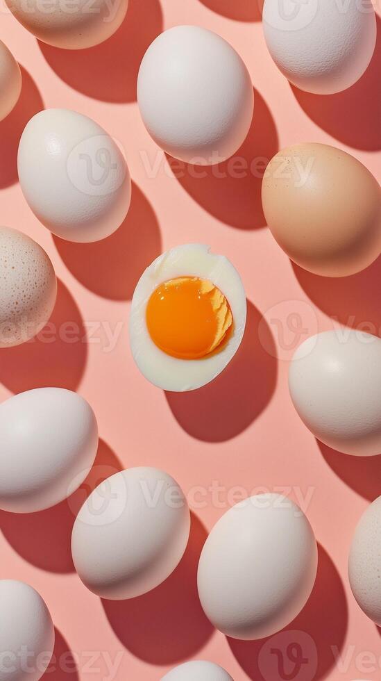 Boiled and chopped eggs white and yellow with different anomaly seamless pattern photo