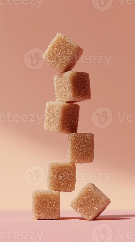 A stack of crystal sugar cube balancing standing concept solid background photo