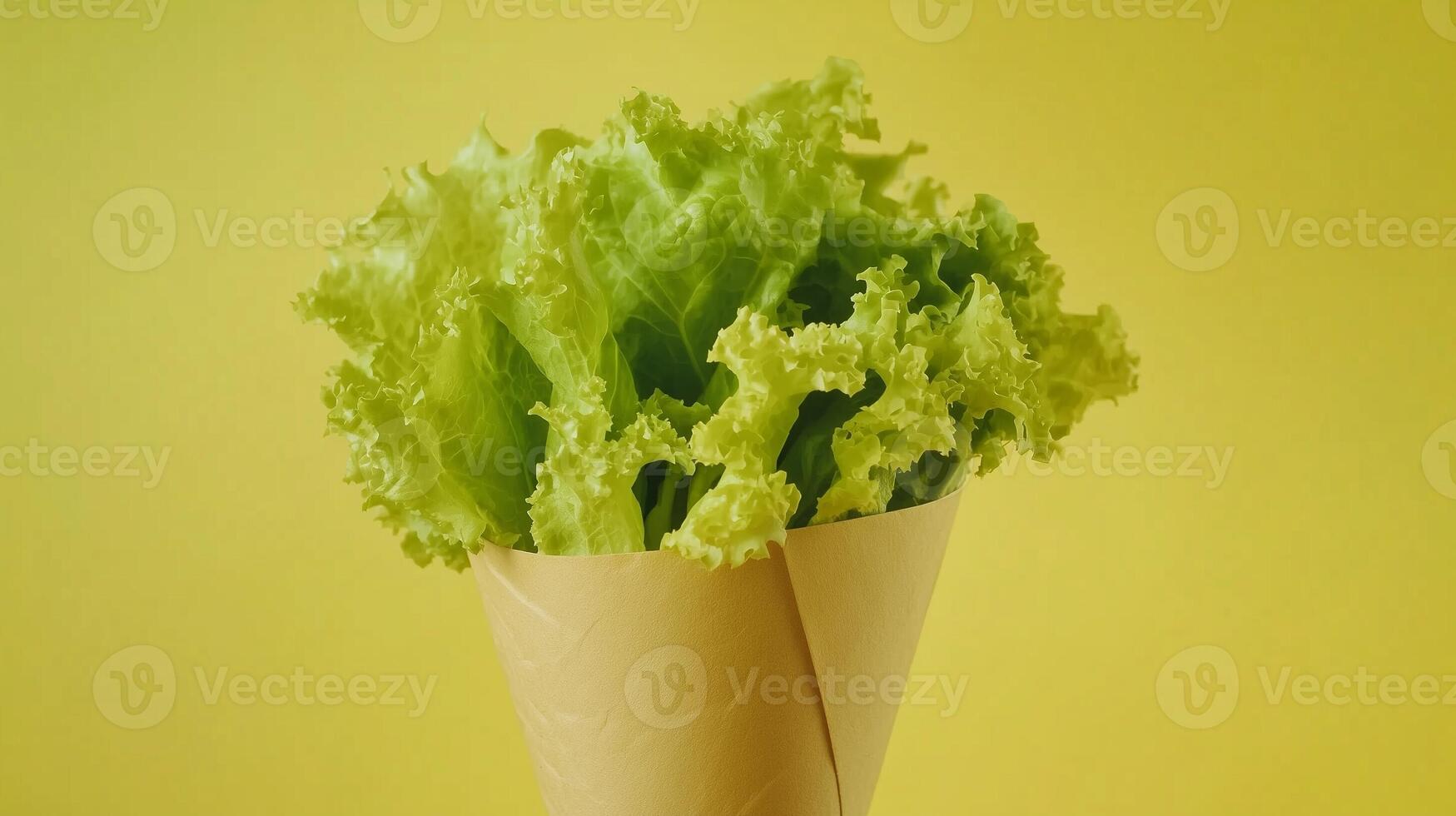Lettuce vegetable on brown paper grocery cone bag eco friendly package photo