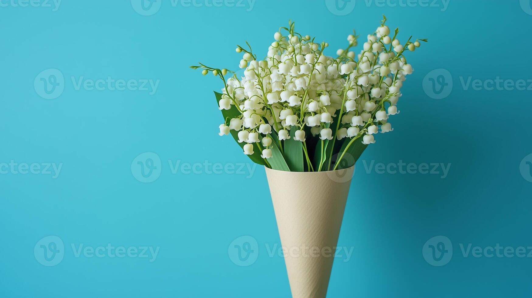 Lily of the valley flower on brown paper wrap bouquet eco friendly package solid background photo