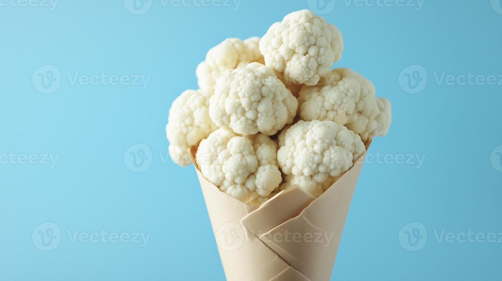 Cauliflower vegetable on brown paper grocery cone bag eco friendly package photo