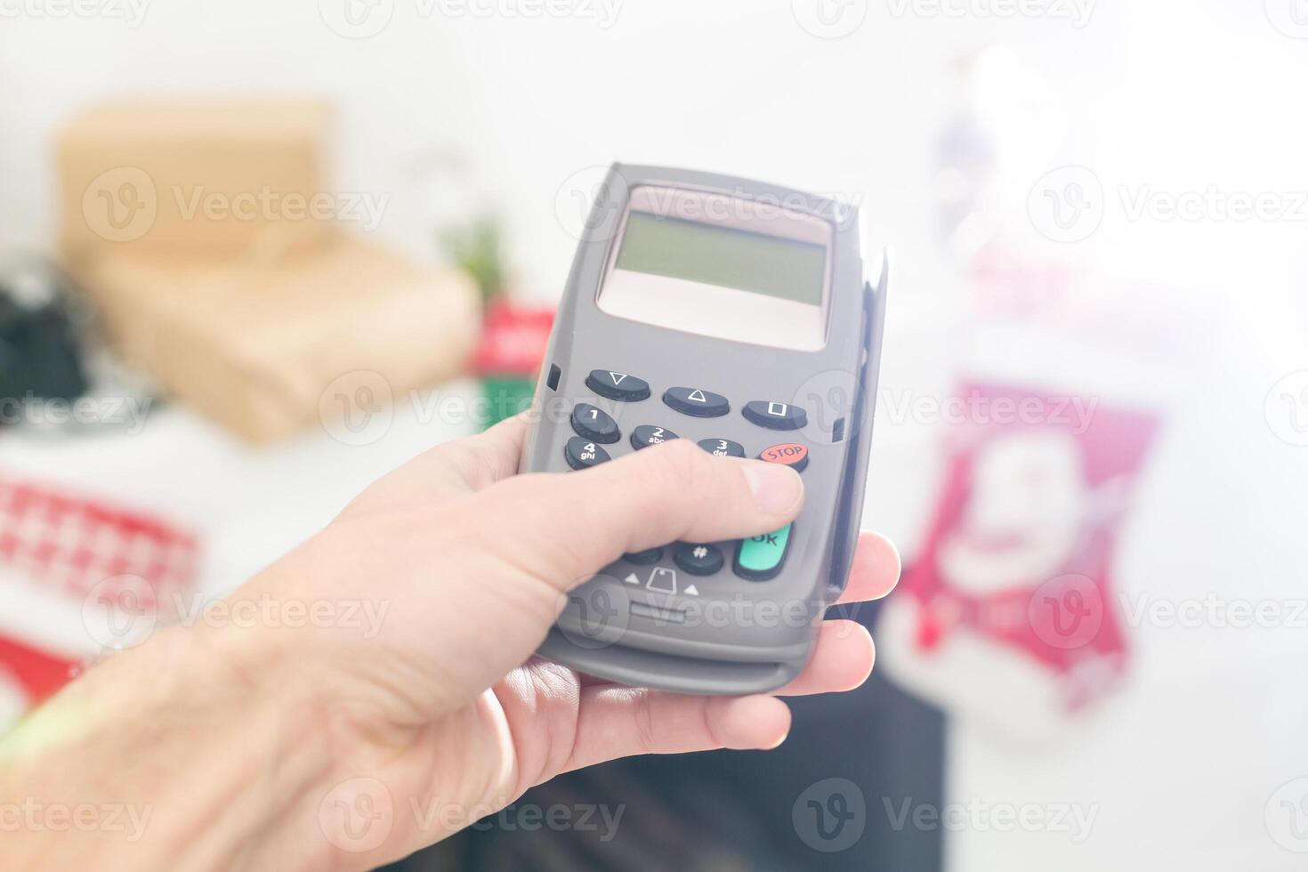 decor Christmas, new year, birthday and event next payment terminal on white background photo
