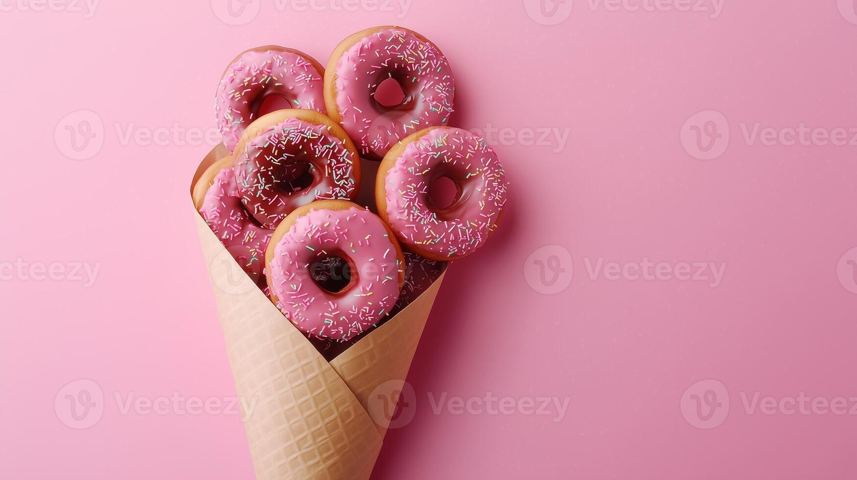 Donut waffle wrapped with topping cream on waffle flat cone wrapped copy space background photo