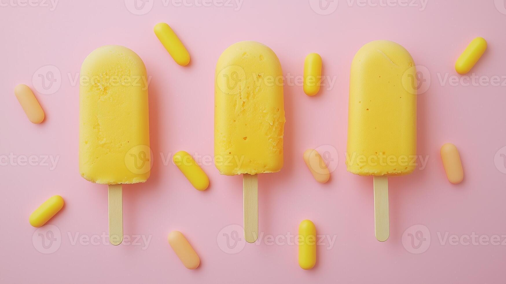 Fresh fruity lemon ice cream popsicle frozen sweet snack healthy food homemade on summer photo
