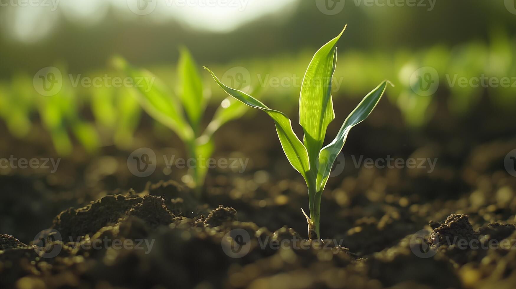 Young corn green leaves seedling sprout in farmland plantation agriculture theme photo