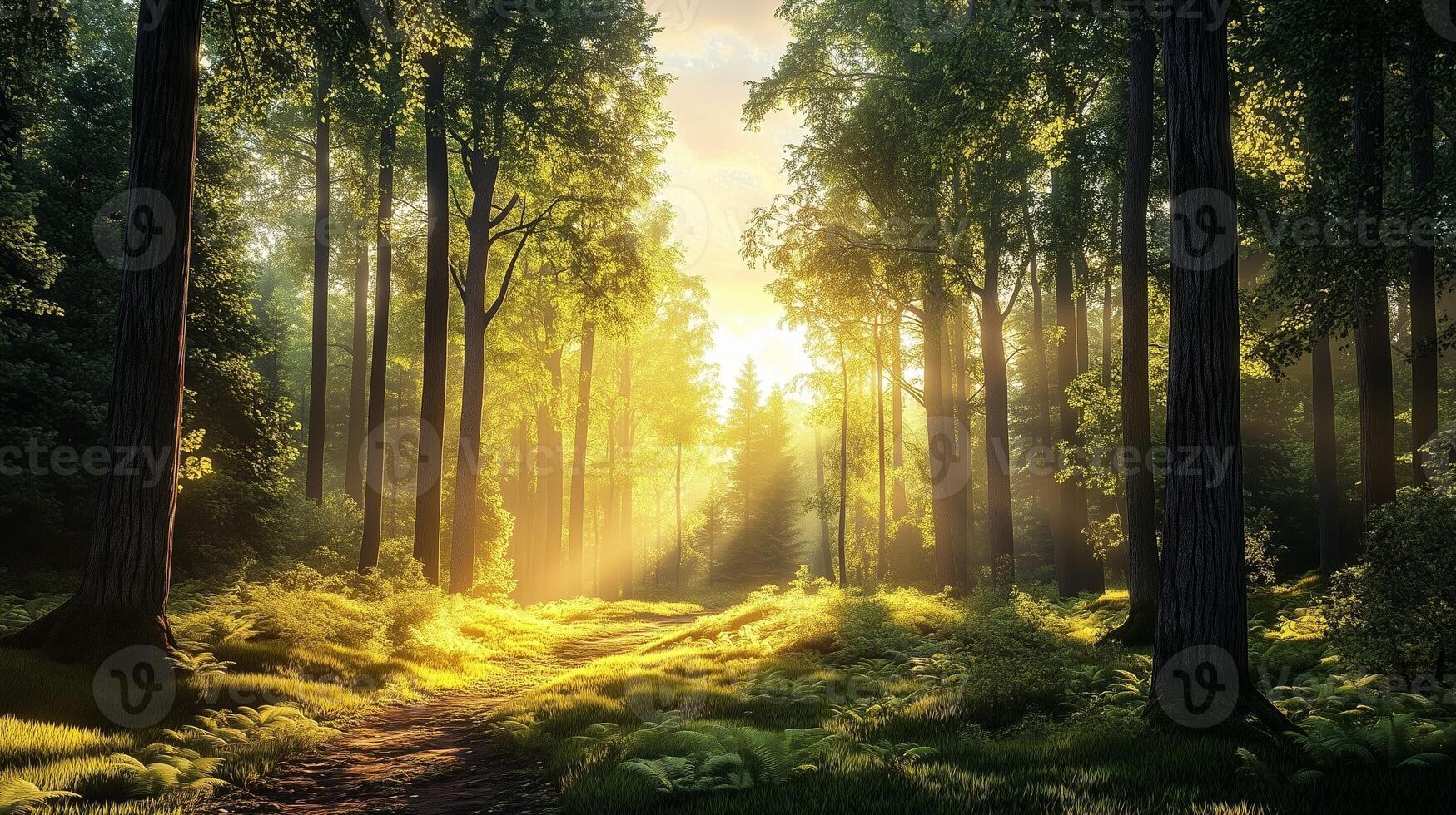 Deep forest sun bright greenery jungle environmental photo