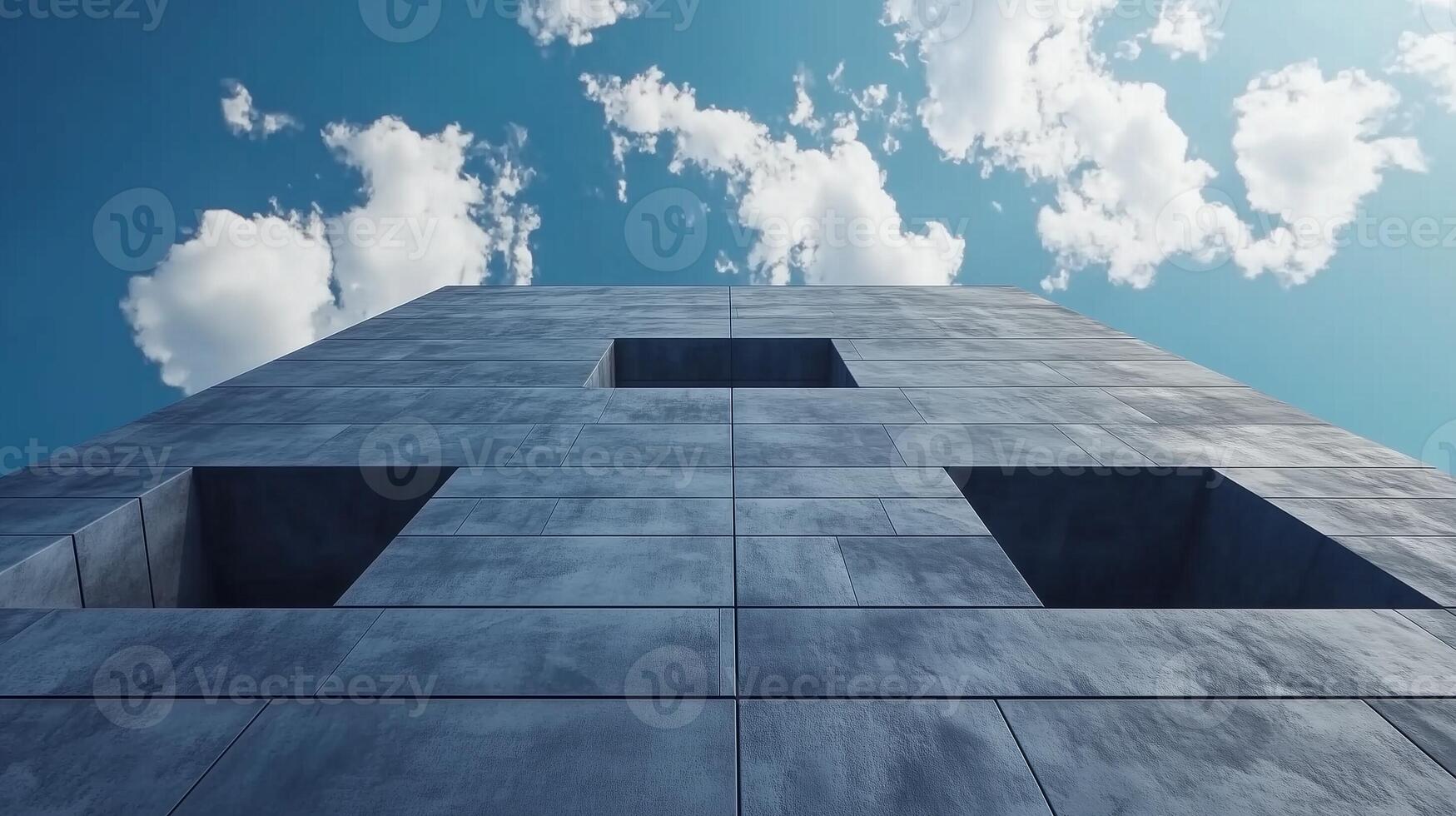Wall of the building modern architecture futuristic structure with blue sky photo