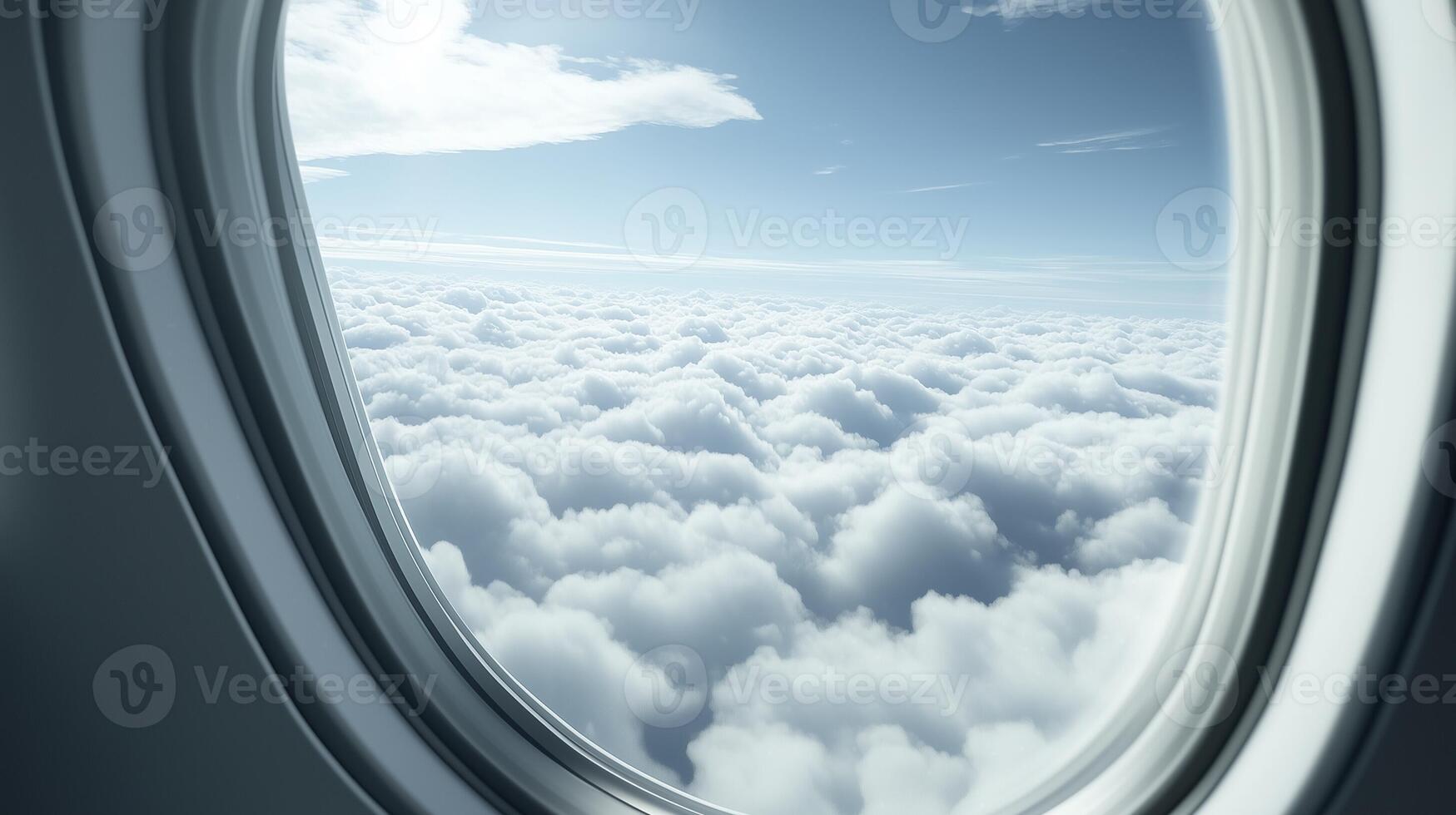 Beautiful view of the horizon, sky and clouds from the airplane window photo