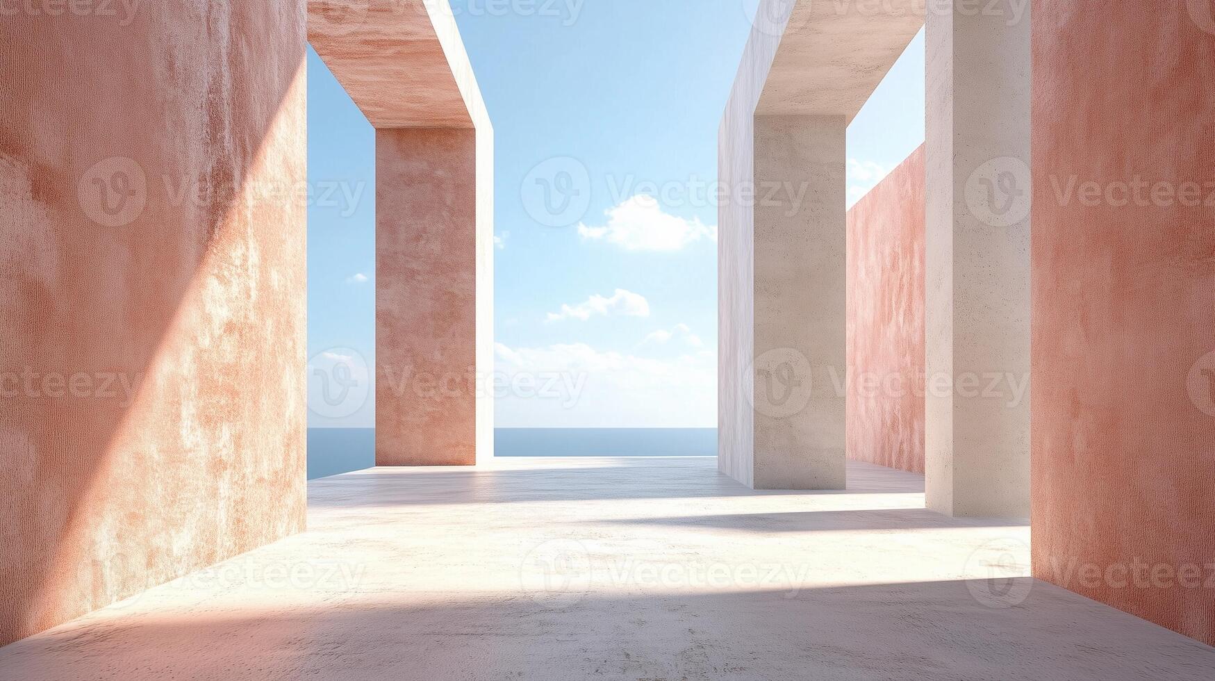 Stone columns concrete texture pillar classical building exterior with blue sky photo