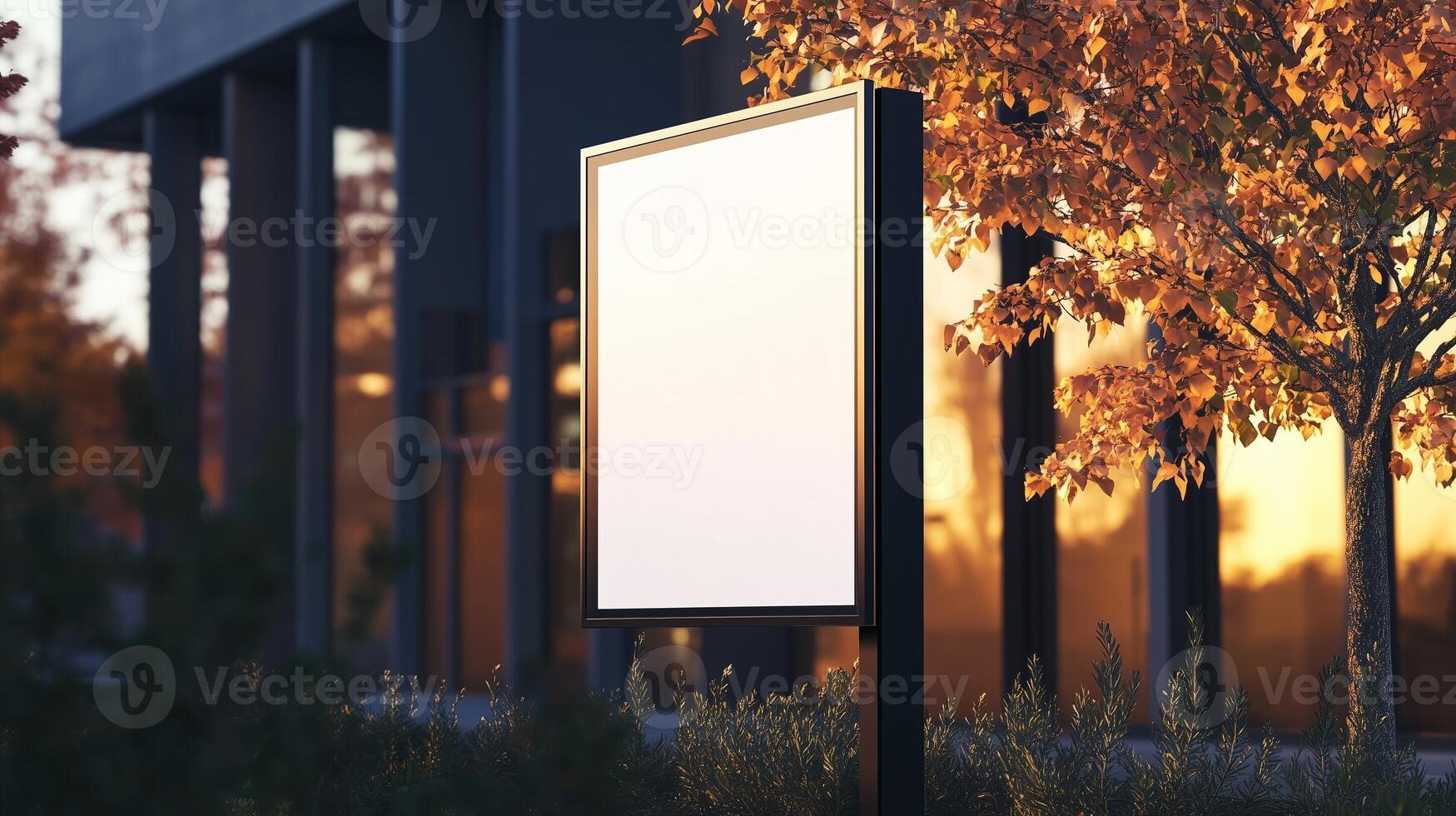Mockup white blank board modern placard rectangle advertising in street for information photo