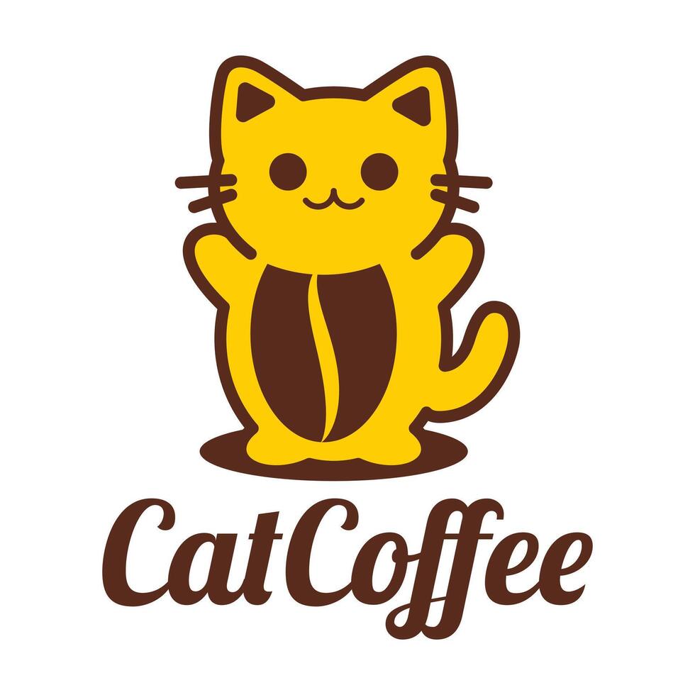 cat coffee cafe minimalist logo design vector