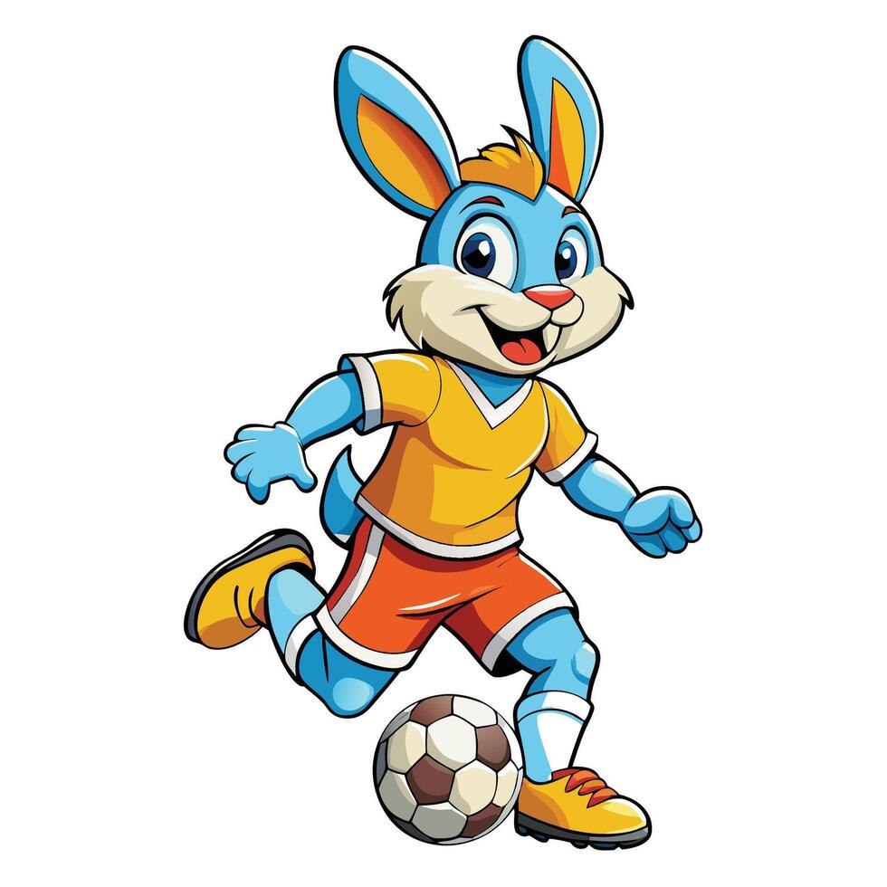 Adorable Cartoon Rabbit Student Playing Soccer With Confidence vector